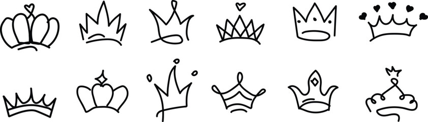 Crowns hand drawn icon set. Doodle crown collection. Queen or king crowns. Vector illustration.eps10