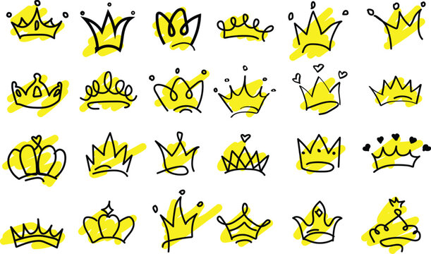 Crowns hand drawn icon set. Doodle crown collection. Queen or king crowns. Vector illustration.eps10
