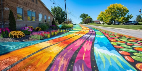 A vibrant street mural depicting the journey of beans generated by AI