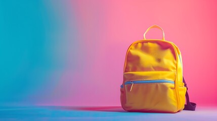 Wall Mural - Yellow school bag set against a serene blue to pink gradient backdrop.