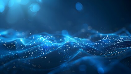 Poster - Abstract blue background with glowing dots and lines in the form of digital network, technology banner or wallpaper vector illustration design, dark background 
