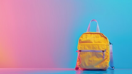Wall Mural - Yellow school bag set against a serene blue to pink gradient backdrop.