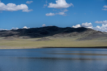 Wall Mural - landscape of the surroundings of the village of Kosh Agach mountains with lakes and unusual landscapes in the southern regions of Altai in May