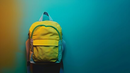 Wall Mural - Yellow school bag with a serene gradient of green and blue hues.