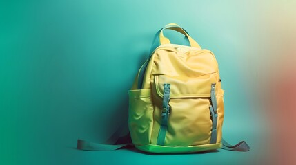 Wall Mural - Yellow school bag with a serene gradient of green and blue hues.