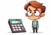 © Preeti - cartoon accountant character with angry confused or stressed face beside a calculator, Generative AI