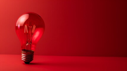 Wall Mural - **A red bulb shines against an isolated red background, creating a striking contrast.