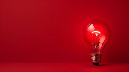Wall Mural - **A red bulb shines against an isolated red background, creating a striking contrast.