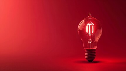 Wall Mural - **A red bulb shines against an isolated red background, creating a striking contrast.