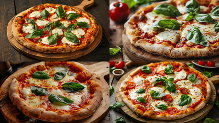 Wall Mural - A Variety Of Delicious Pizzas With Fresh Vegetables