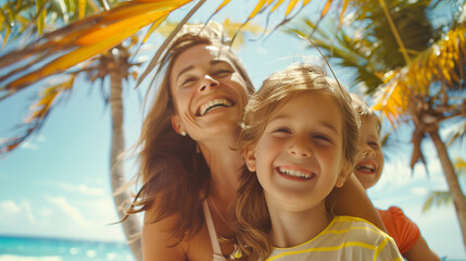 Wall Mural - Happy family on a tropical vacation