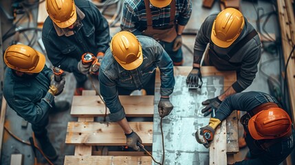 Aufkleber - A group of skilled professionals working together on a project in the trade industry, showcasing craftsmanship and dedication. Generative AI.