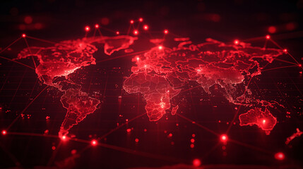 explore the red world map adorned with a captivating glow of the global network light.