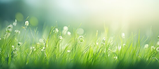 Poster - Close-up of green fresh flower grass with a soft focus, providing a vibrant and natural copy space image.