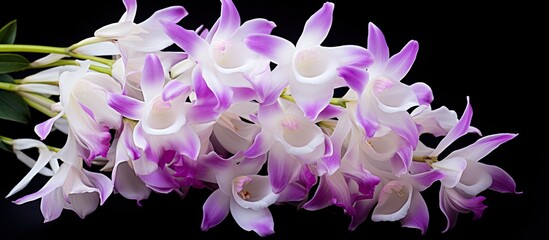 Aufkleber - Dendrobium orchid displaying prominent white and purple hues, ideal as a focal point in a copy space image.