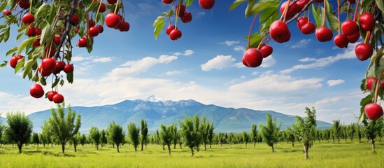 Poster - Orchard with sour cherry trees, perfect for a copy space image.