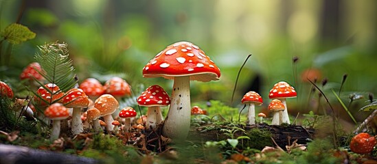 Poster - Different types of Amanita muscaria mushrooms, also known as Fly agaric, can be found in nature.