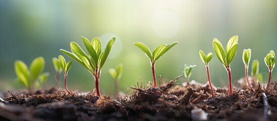 Poster - Fresh cherry tree sprouts in a spring garden setting, with a background suitable for text or design overlay - copy space image.