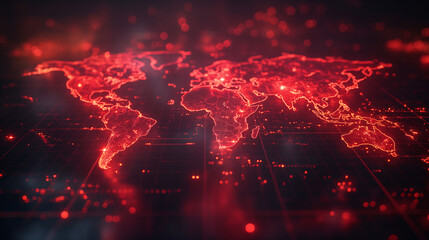 Wall Mural - Explore the red world map adorned with a captivating glow of the global network light.	