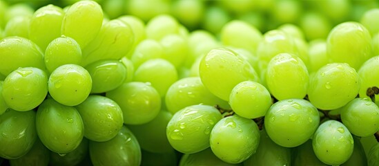 Poster - fresh green grapes for sale at a market with copy space image available