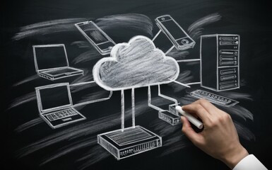 Poster - A stunning 3D render of a skilled artist's hand drawing a conceptual representation of cloud computing.