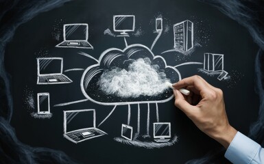 Poster - A stunning 3D render of a skilled artist's hand drawing a conceptual representation of cloud computing.