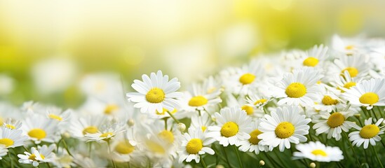 Aufkleber - Close-up of chamomile flowers blooming in the garden with a clear view of the medicinal properties, creating a serene atmosphere in the image with copy space.
