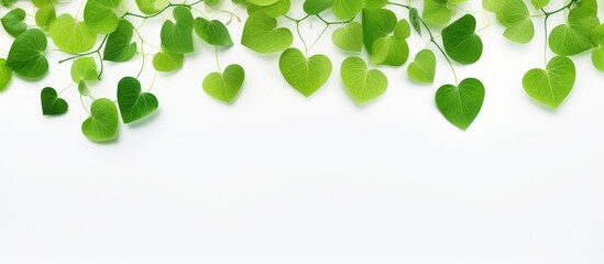 Poster - Isolated green leaves on a white backdrop with copy space image.