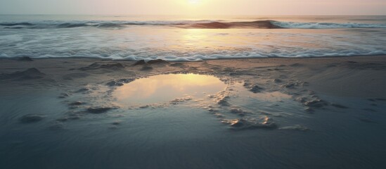 Wall Mural - A puddle of water on sandy beach with a clear 'copy space image'.