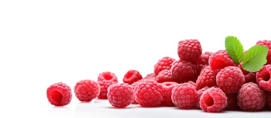 Poster - Red raspberry candies displayed on a white background with copy space image.
