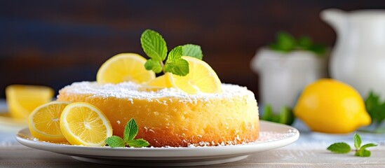 Poster - Start your day with a scrumptious lemon cake for a delightful midday treat, with a visually enticing copy space image.