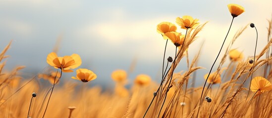 Poster - Golden blooms on a field with copy space image.