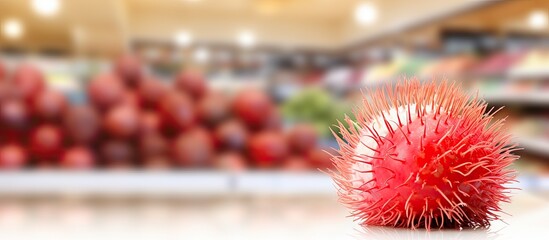 Poster - Supermarket background with rambutan fruit; includes copy space image.