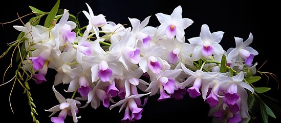 Aufkleber - Dendrobium orchid displaying prominent white and purple hues, ideal as a focal point in a copy space image.