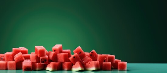 Poster - Juicy watermelon slices and cubes displayed with copy space image, perfect for snacking.