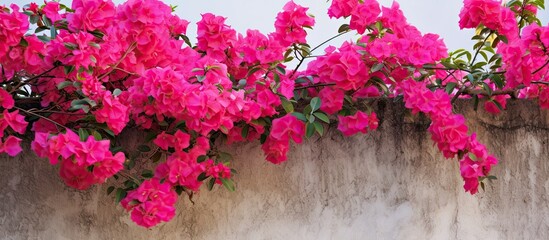 Poster - Blooming pink bougainvillea with copy space image available.