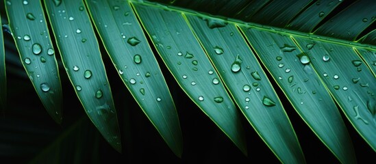 Poster - Palm leaves adorned with water droplets creating a picturesque copy space image.