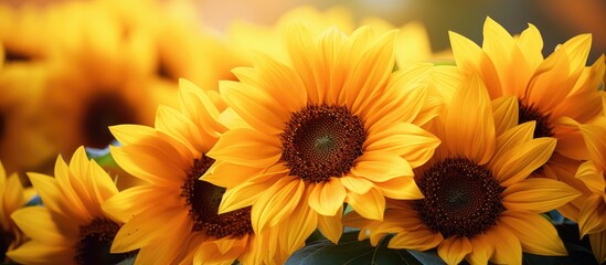 Poster - Close-up of vibrant yellow sunflowers with a sunflower background, perfect for a copy space image.