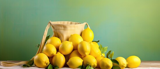 Poster - Lemons in yellow bag placed on table with copy space image.