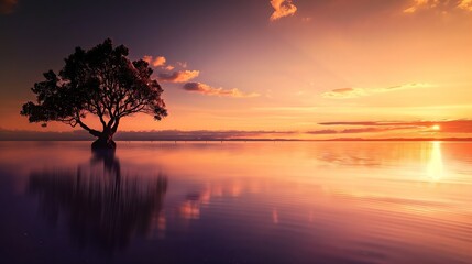 Wall Mural - Sunset, Tree, Water