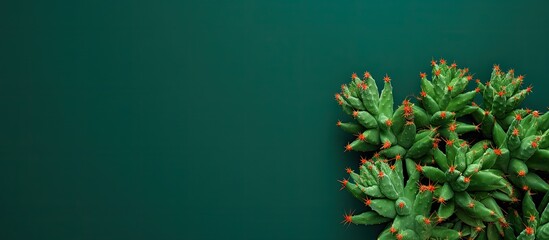 Poster - Top-down perspective of two cacti on a green backdrop with ample copy space image available.