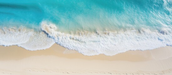 Poster - Aerial view of a beautiful white sand beach with turquoise water, ideal for a copy space image.
