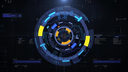 Leinwandbilder - Futuristic HUD UI interface rotating target monitoring system element. Digital technology hologram scanning circular 4K motion graphic