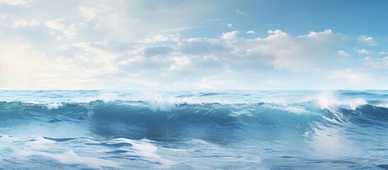 Aufkleber - Scenic ocean panorama with waves crashing into the shore, creating a mesmerizing copy space image.