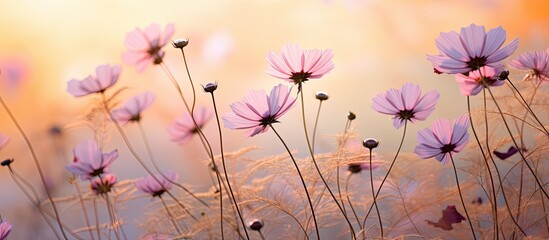 Aufkleber - Wild flowers in an autumn cosmos flower scenery with copy space image.