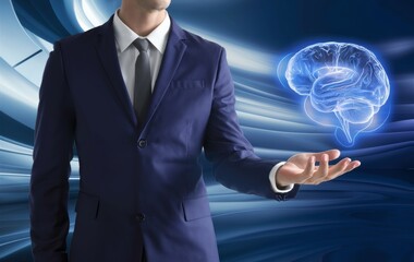 Poster - The futuristic brain and the traditional suit suggest a merging of technology