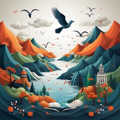 Wall Mural - nature, illustration, landscape