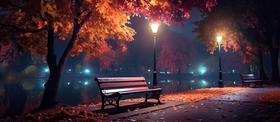 Aufkleber - Scenic autumn park at night with a copy space image.