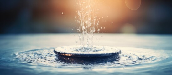 Poster - Water droplets splashing from the fountain, creating a vibrant and refreshing scene in the copy space image.