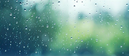 Aufkleber - Spring rainy day with raindrops on window and a blue cloudy sky in the background, perfect for a copy space image.